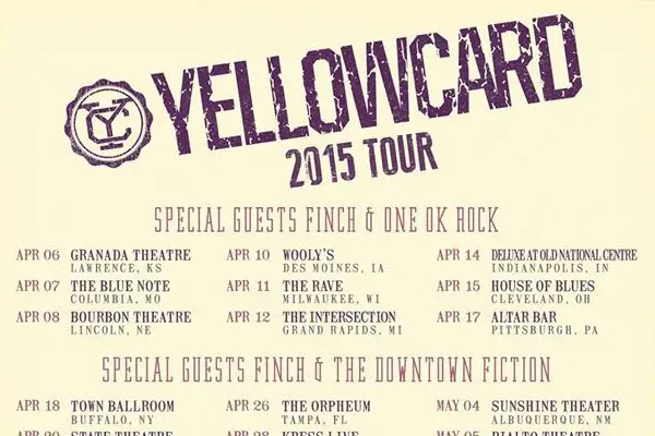 Tours: Yellowcard / Finch / One OK Rock / The Downtown Fiction