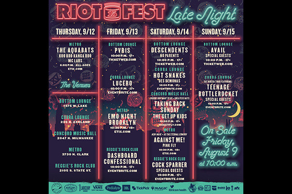 Riot Fest announces lineups and venues for Late Night Shows