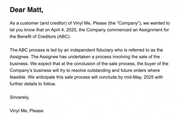 Vinyl Me, Please is liquidating