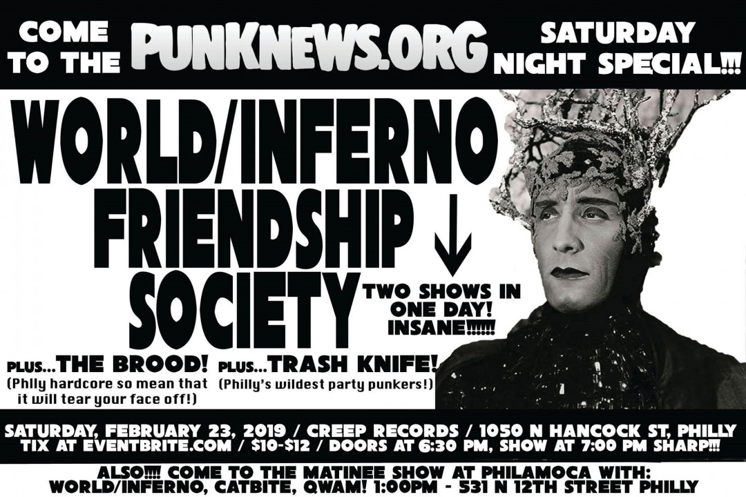World/Inferno adds *second* Philly show on February 23! The Brood and Trash Knife to open!