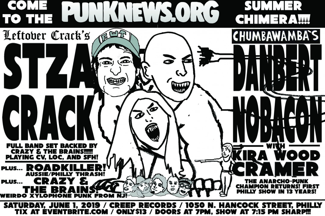 Listen to Danbert of Chumbawamba talk about this Saturday's show with Stza Crack at 5pm est!