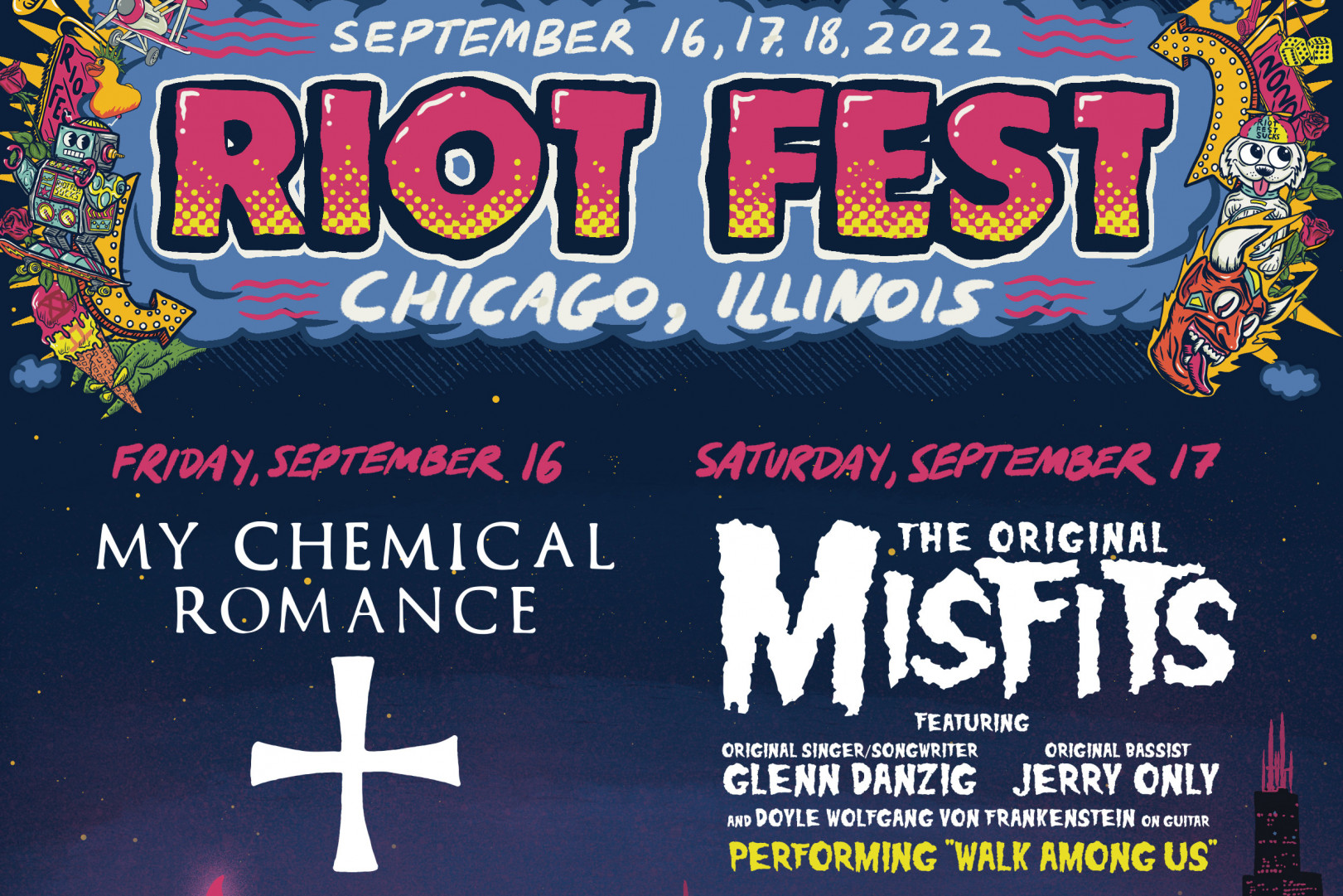 Misfits, MCR, NIN, Descendents, Bauhaus, Bad Religion, GWAR, Rosenstock, FEAR to play Riot Fest