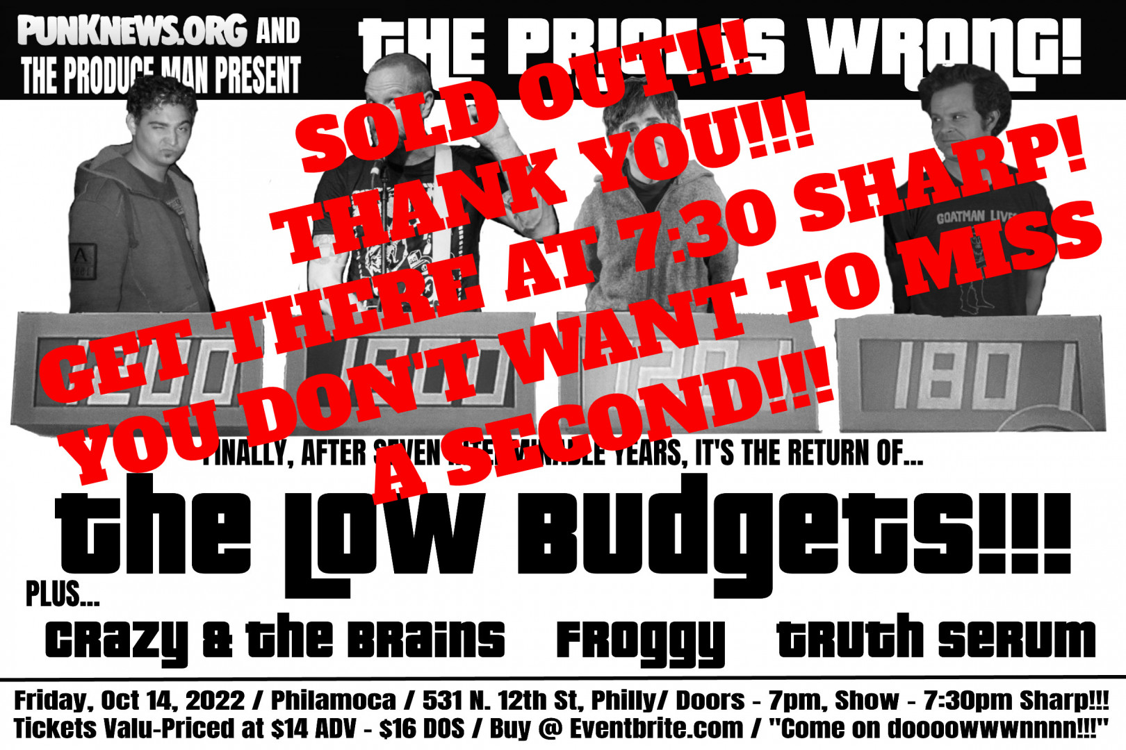 The Low Budgets Reunion show in Philly has sold out!!!