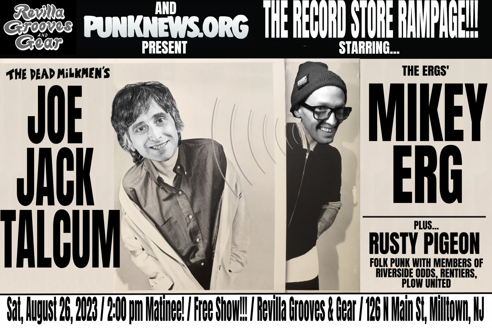 Joe Jack Talcum and Mikey Erg to co-headline the Record Store Rampage on Aug 26 in New Jersey!!!