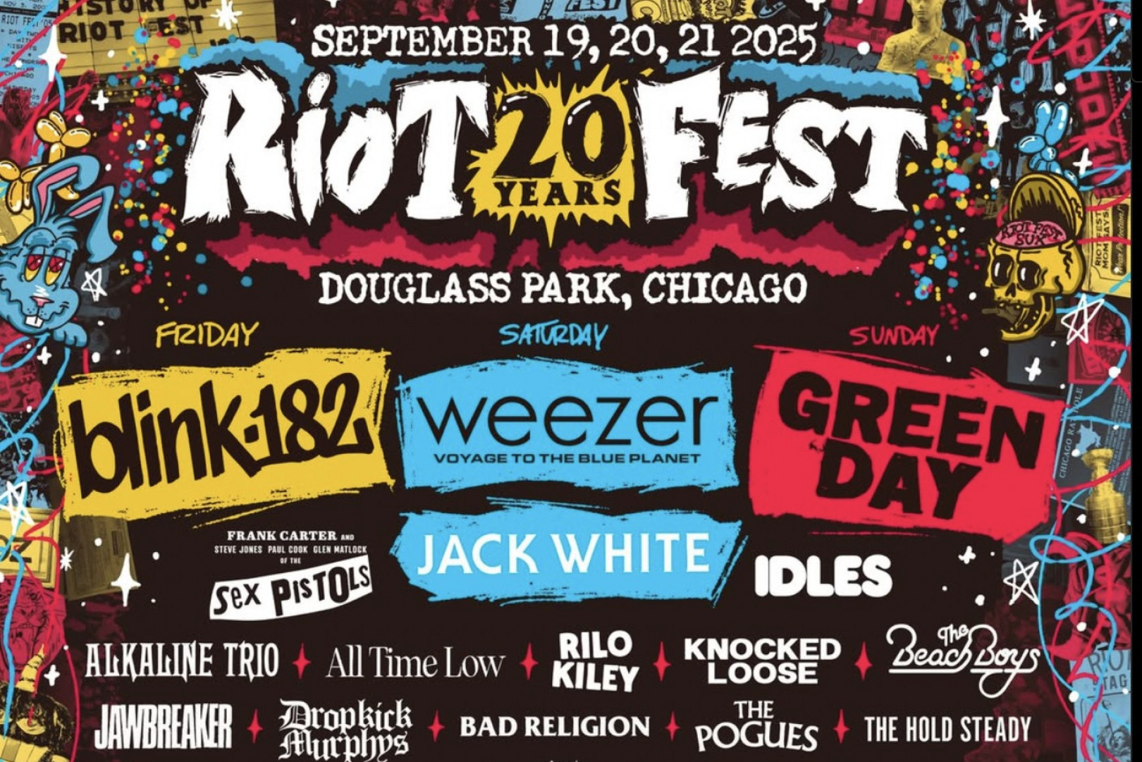 Damned, Green Day, Blink, Bad Religion, Weezer, "Sex Pistols," Weird Al, Dkm, Pogues play Riot Fest